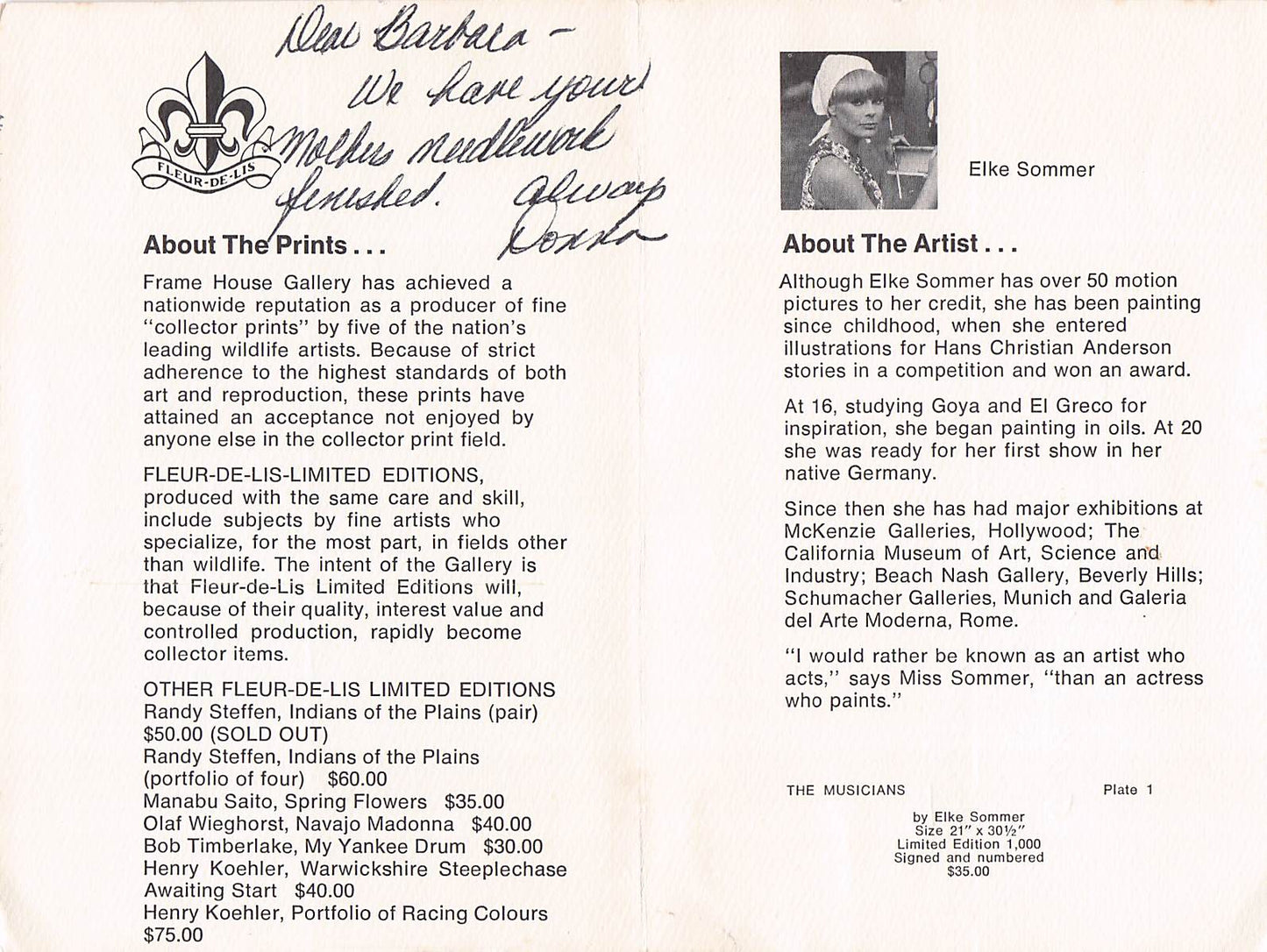 1972 09 08 Elke Sommer Art brochure