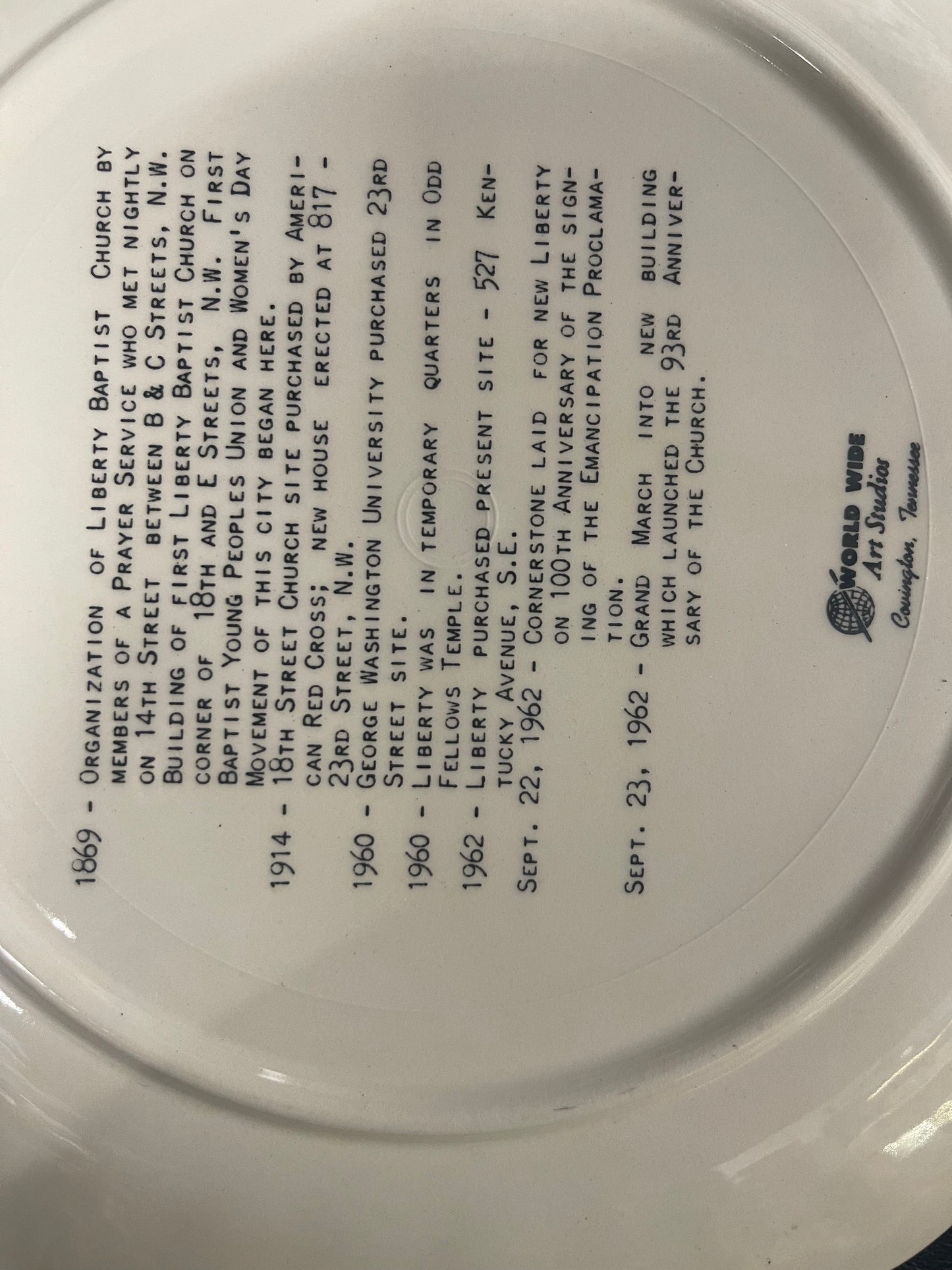 Plate - Liberty Baptist Church - Washington DC
