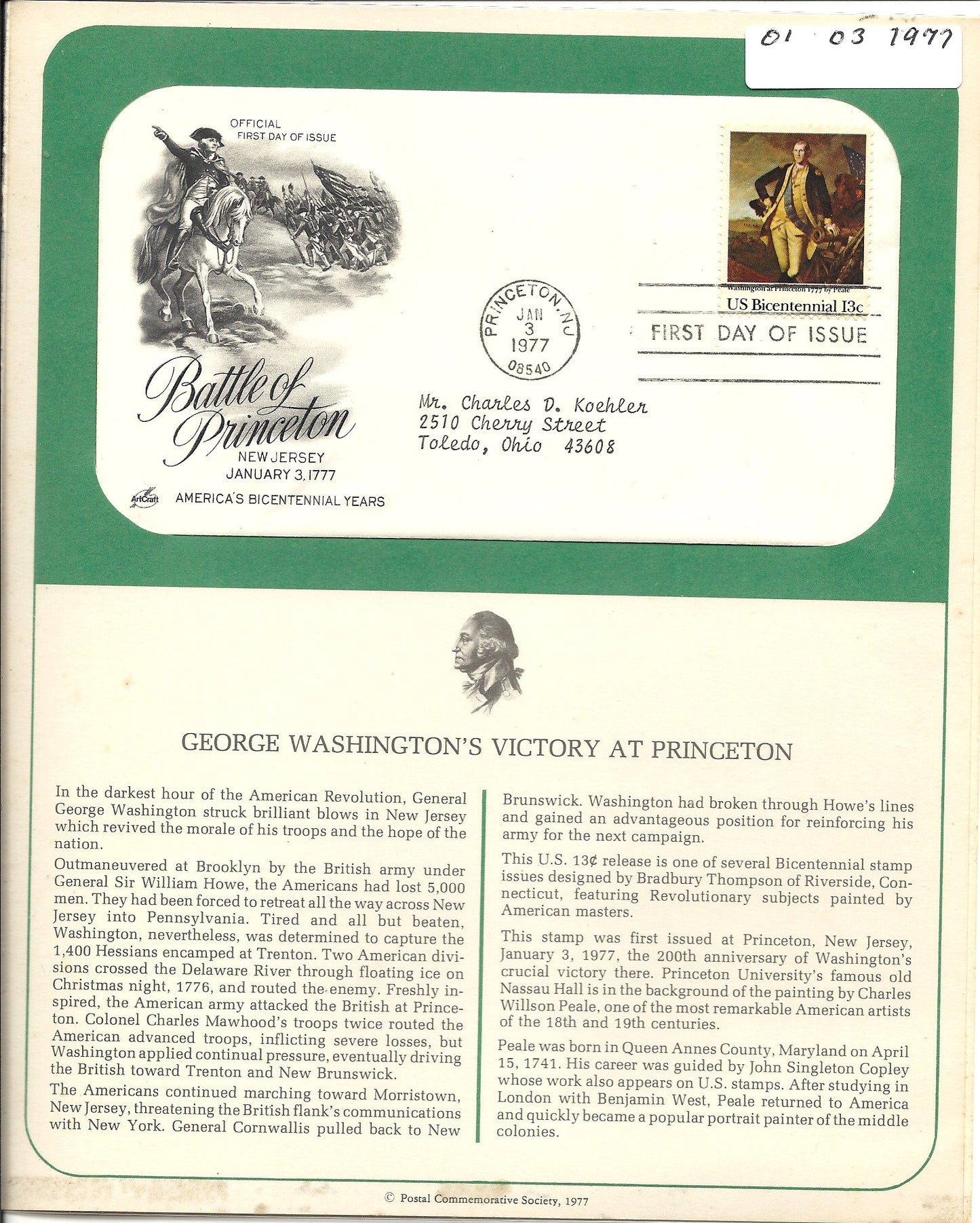 1977.01.03 FDC WH Battle of Princeton