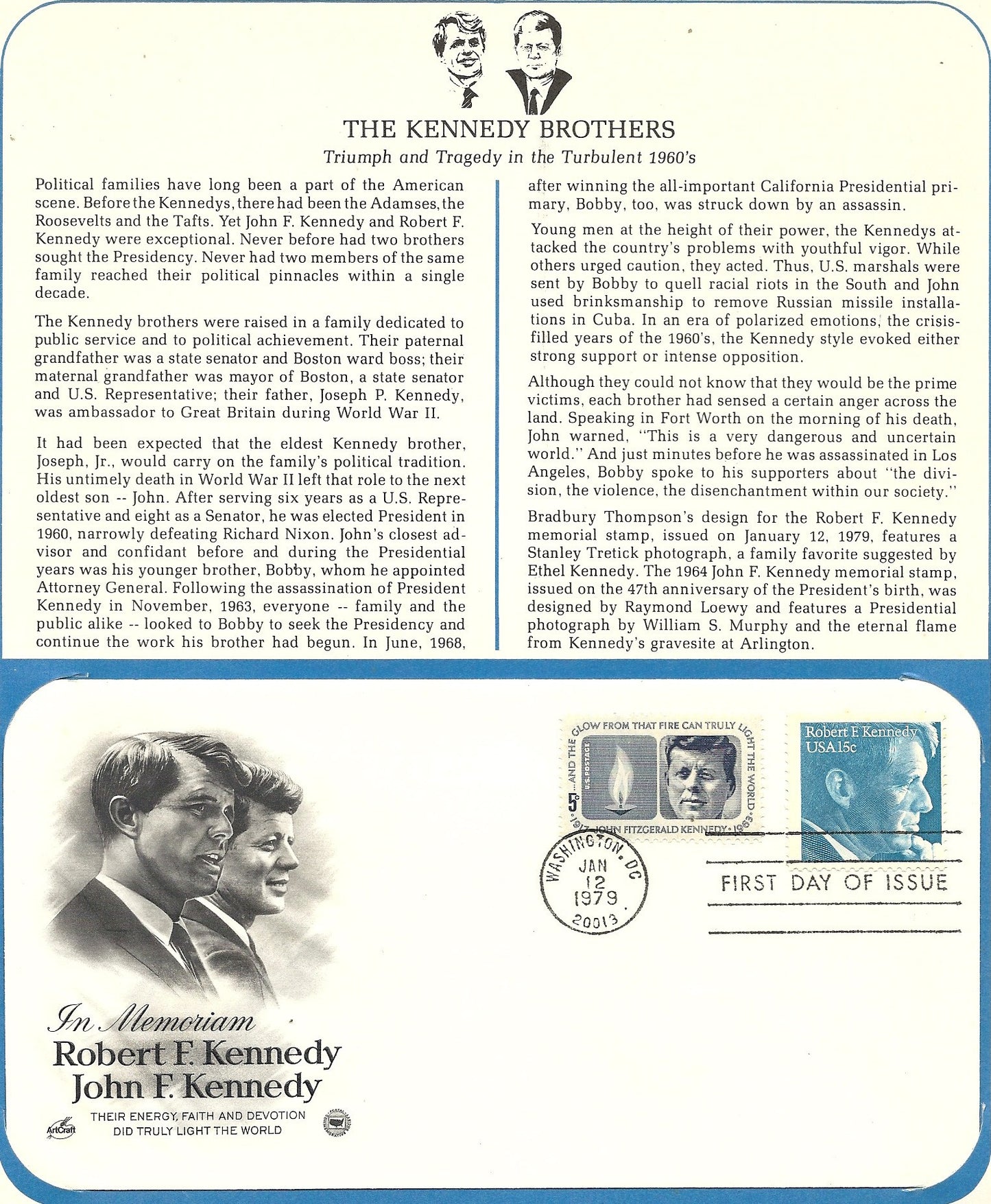 01 12 1979 FDC WH Robert & John Kennedy