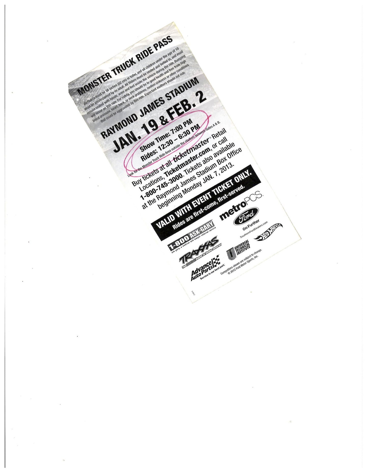 02 02 2013 Monster Jam Souvenir Yearbook & Ticket