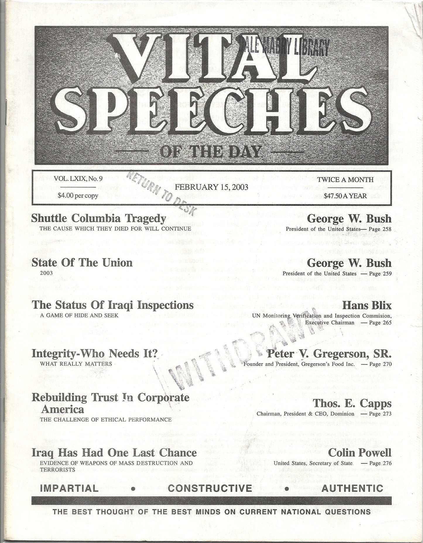 02 15 2003 Vital Speeches