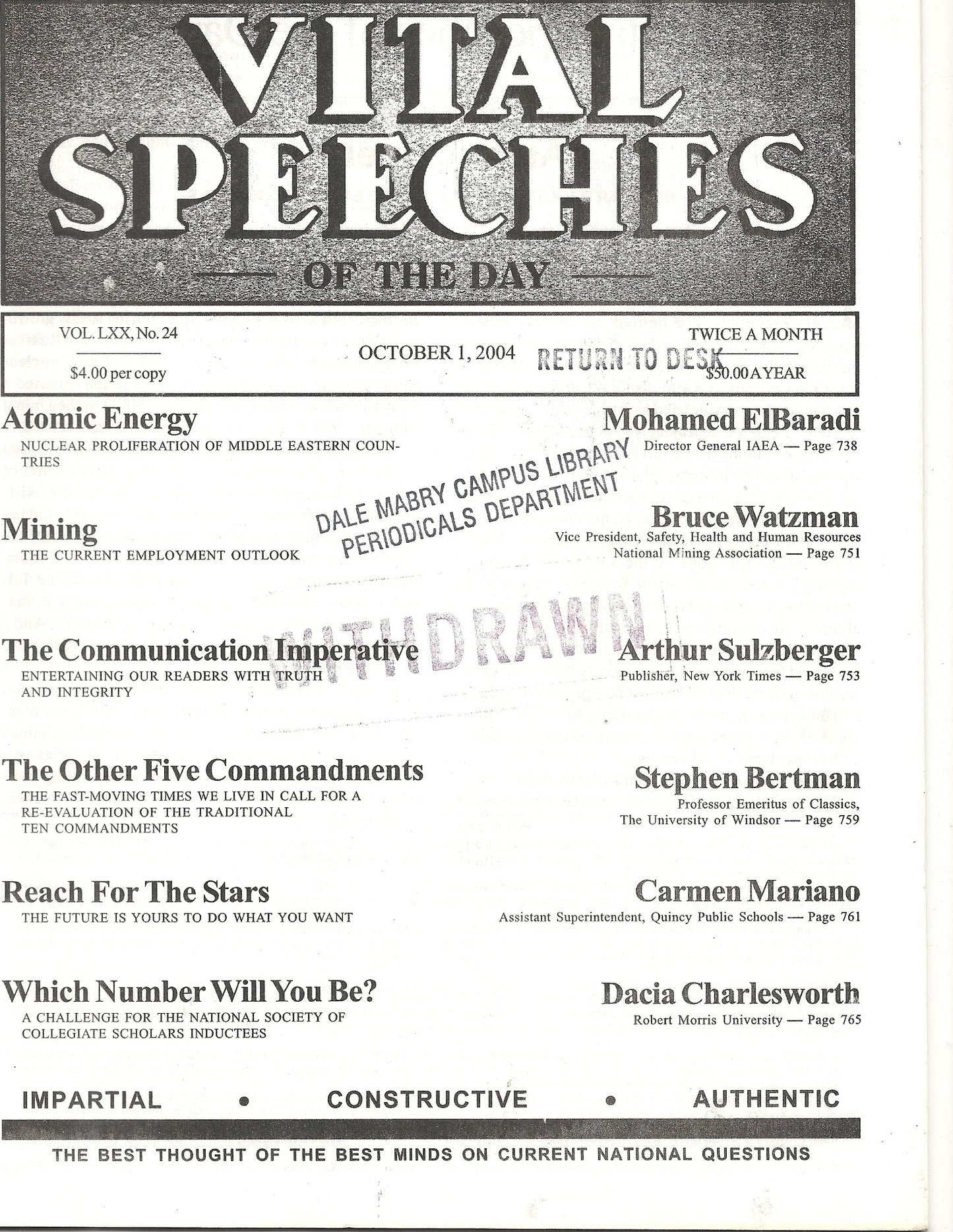 10 01 2004 Vital Speeches