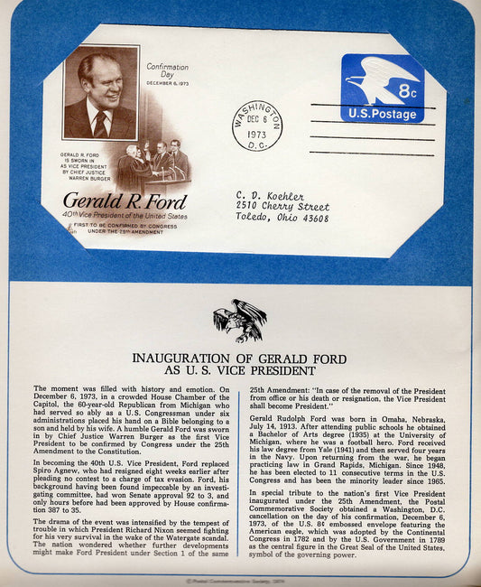 12 06 1973 FDC WH Gerald Ford Inauguration