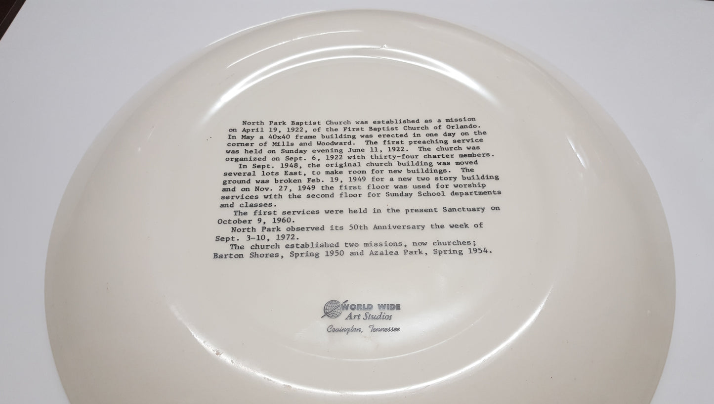 Church plate - North Park Baptist Orlando FL 04 19 1922
