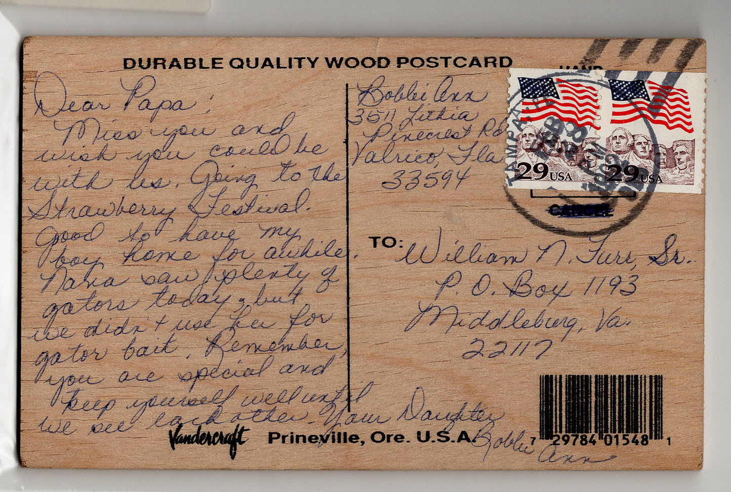 02 28 1992 Lowry Park Zoo Tampa FL Wood Postcard PC5 36