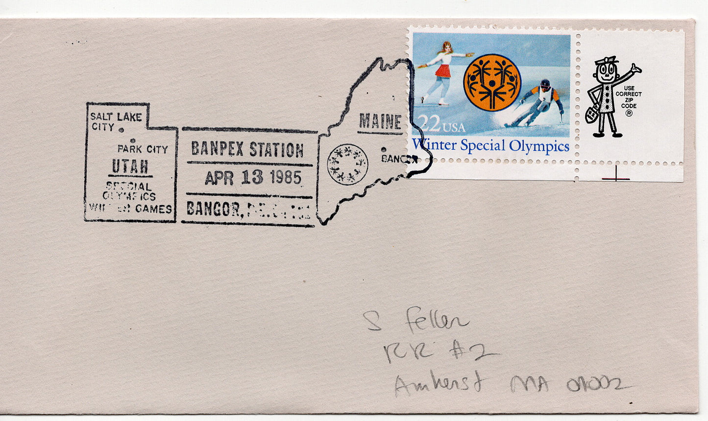 FDC 04 13 1985 Bangor Maine Winter Olympics