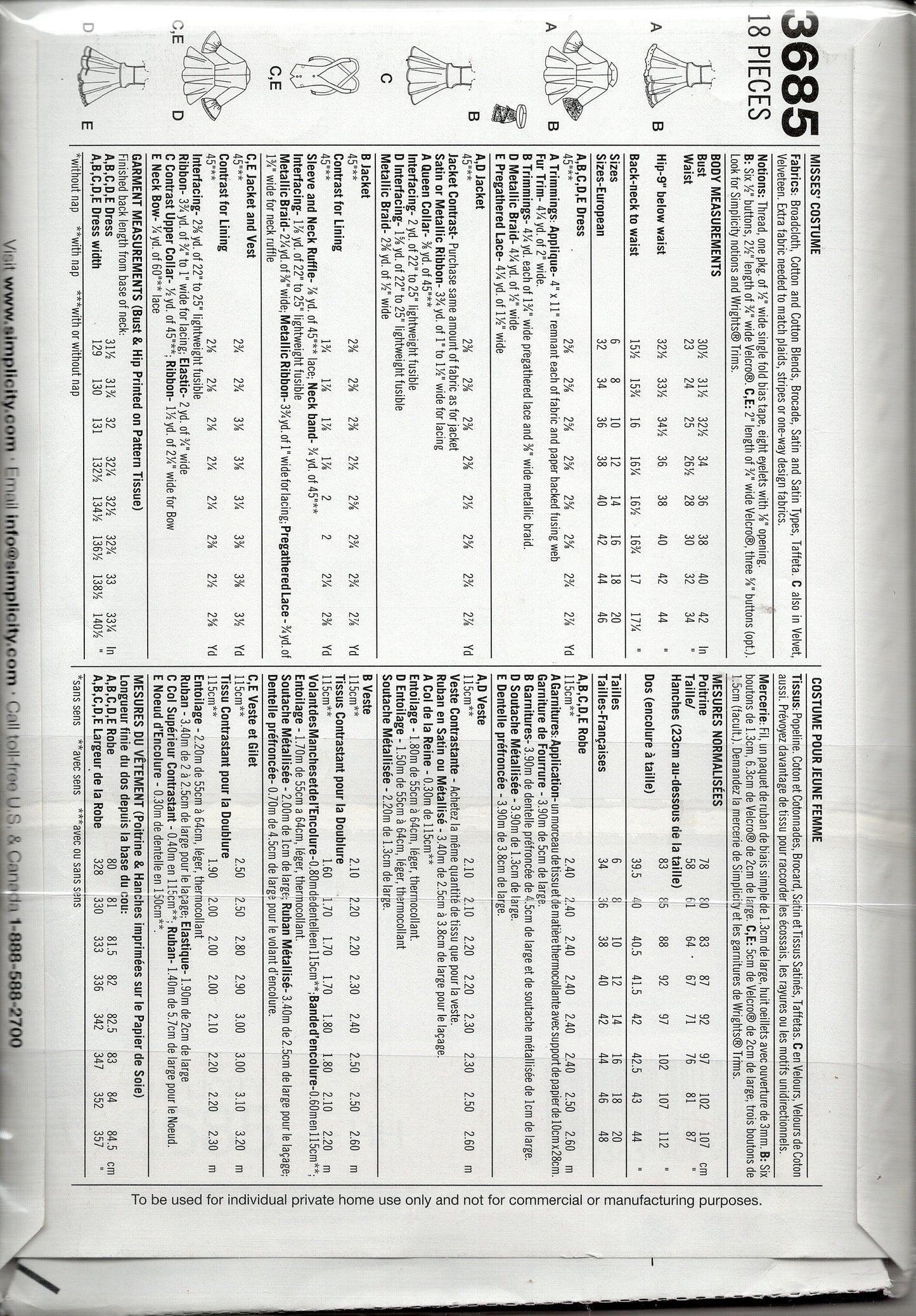 SIMPLICITY Pattern #3685 Sz HH 6 8 10 12