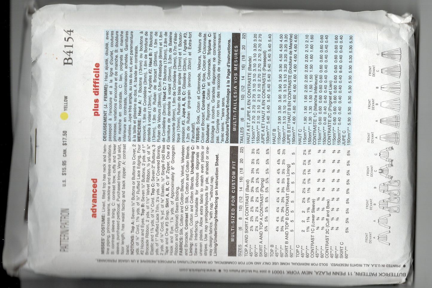 Butterick #B4154 Sz 12,14,16