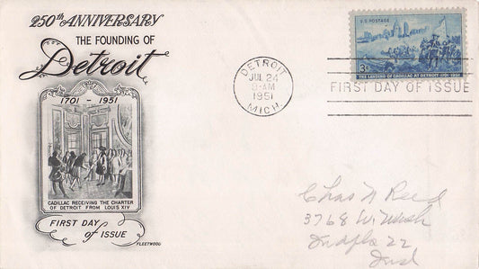 1951 07 24 FDC 250 Anniv Founding of Detroit