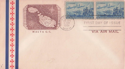 1951 07 24 FDC Malta G C green
