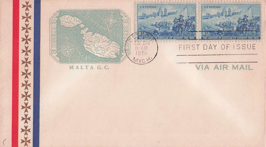 1951 07 24 FDC Malta G C green