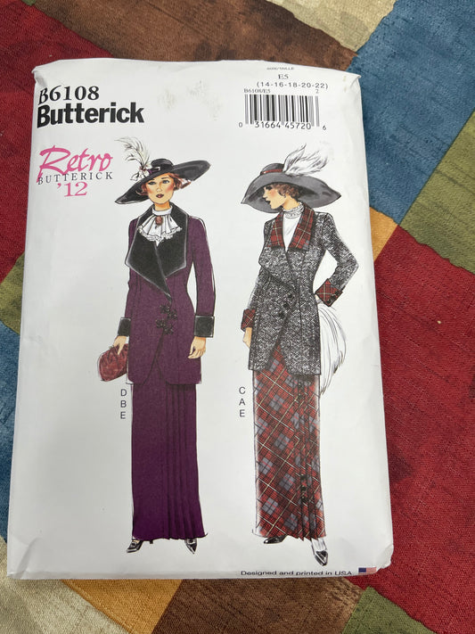 Butterick Pattern #B6108 Sz E5 (14-16-18-20-22)