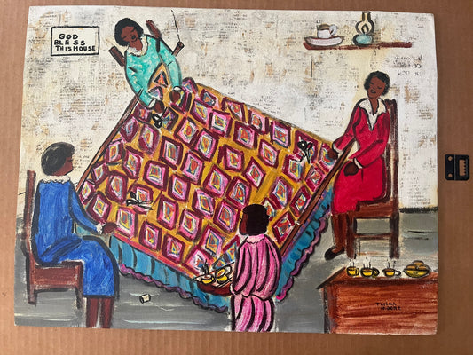 Thelma L Moore - Folk Artist - Getting a New Quilt Ready (FA1)
