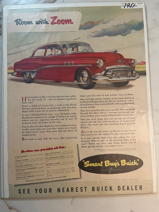 195 Vintage Magazine Ad - Red and White Buick
