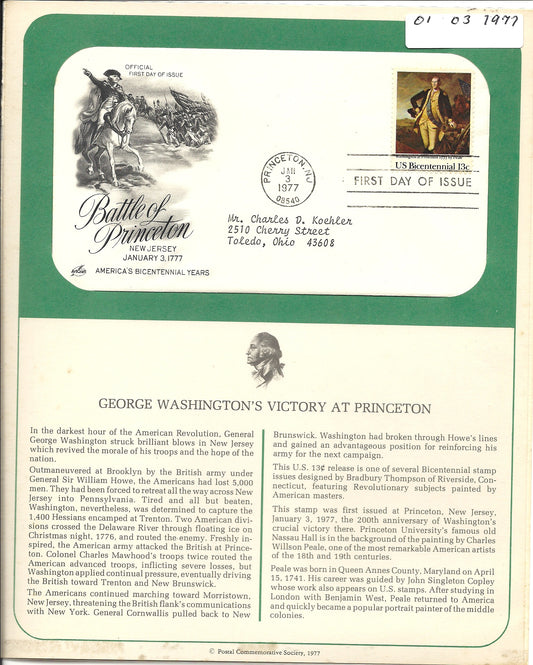 1977.01.03 FDC WH Battle of Princeton
