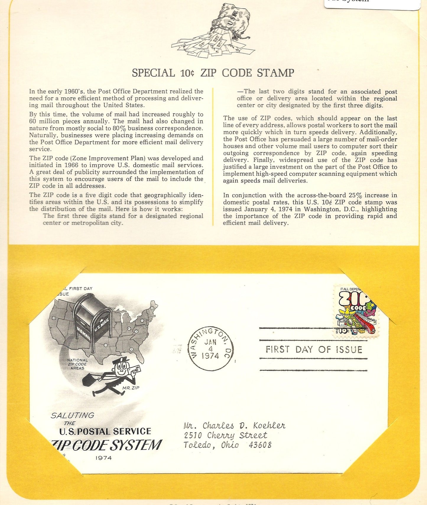 01 04 1974 FDC WH Zip Code System