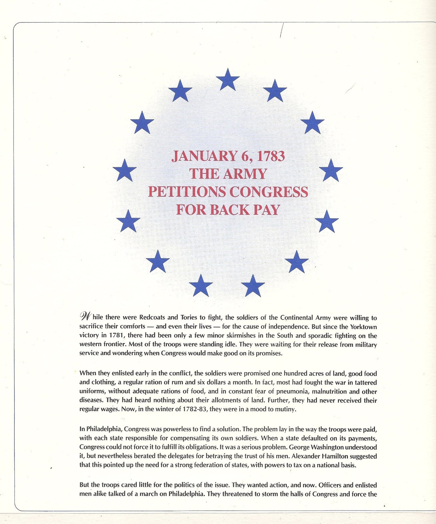 01 06 1986 FDC WH Army Petitions Congress for Back Pay