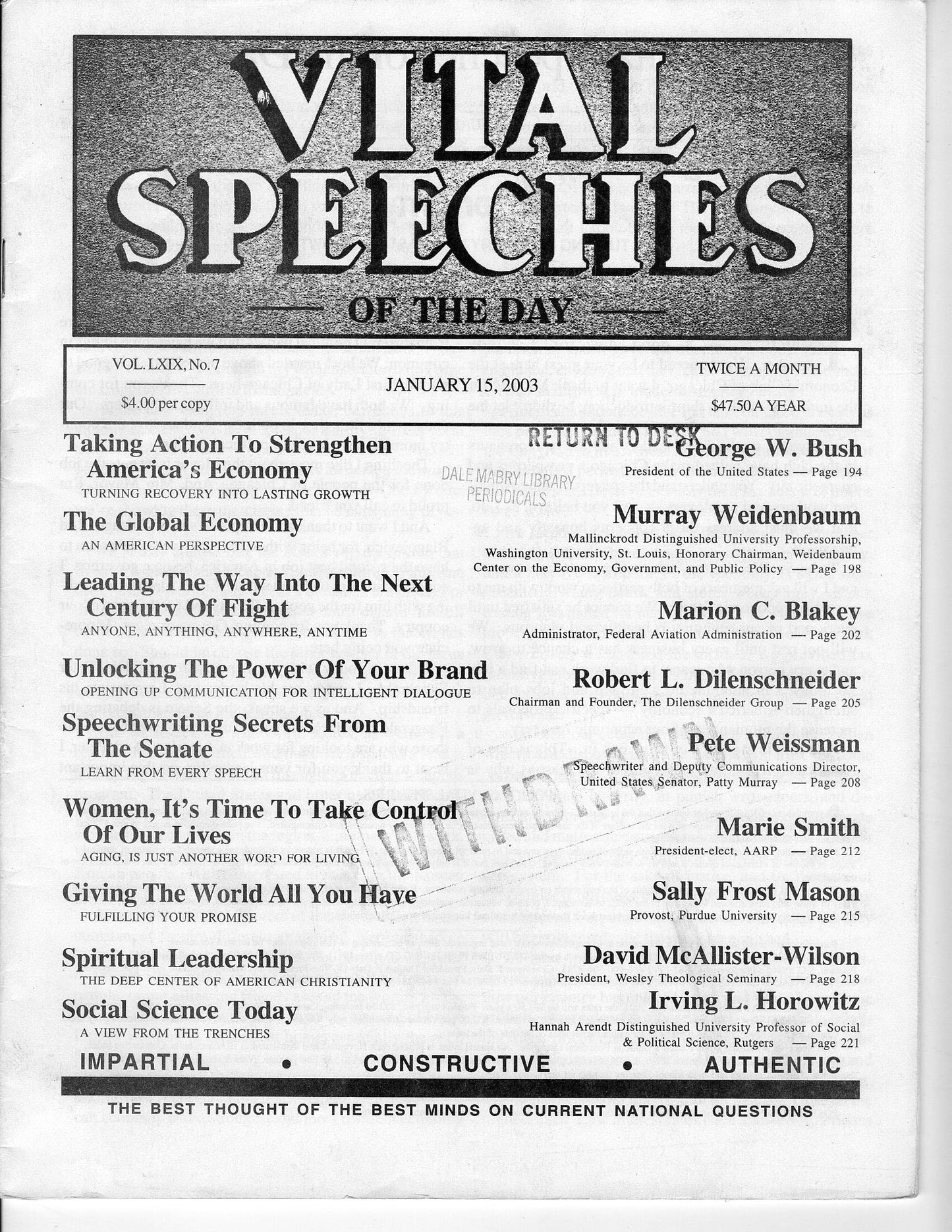 01 15 2003 Vital Speeches