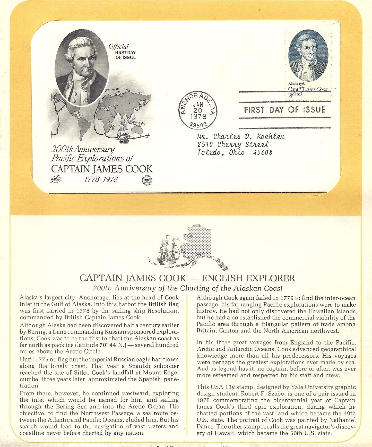 01 20 1978 FDC WH Captain James Cook
