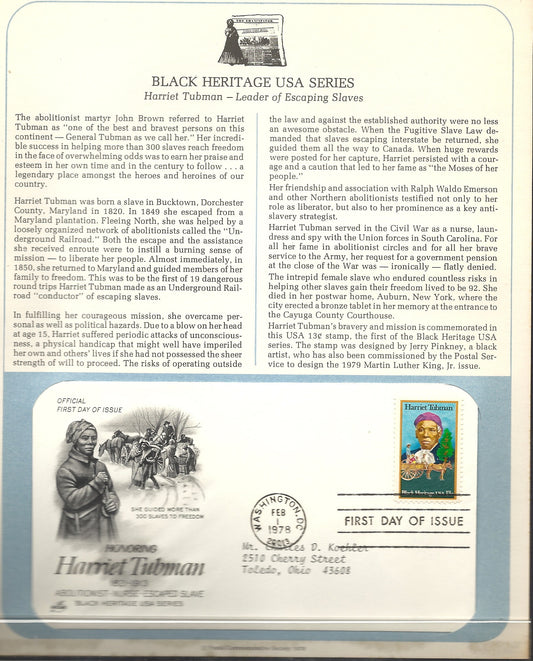 02 01 1978 FDC WH Harriet Tubman