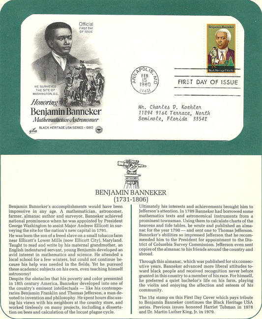 02 15 1980 FDC WH Benjamin Banneker