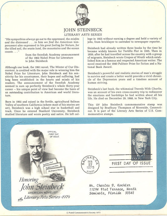 02 27 1979 FDC WH John Steinbeck