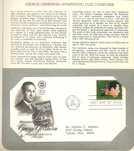 02 28 1973 FDC WH George Gershwin