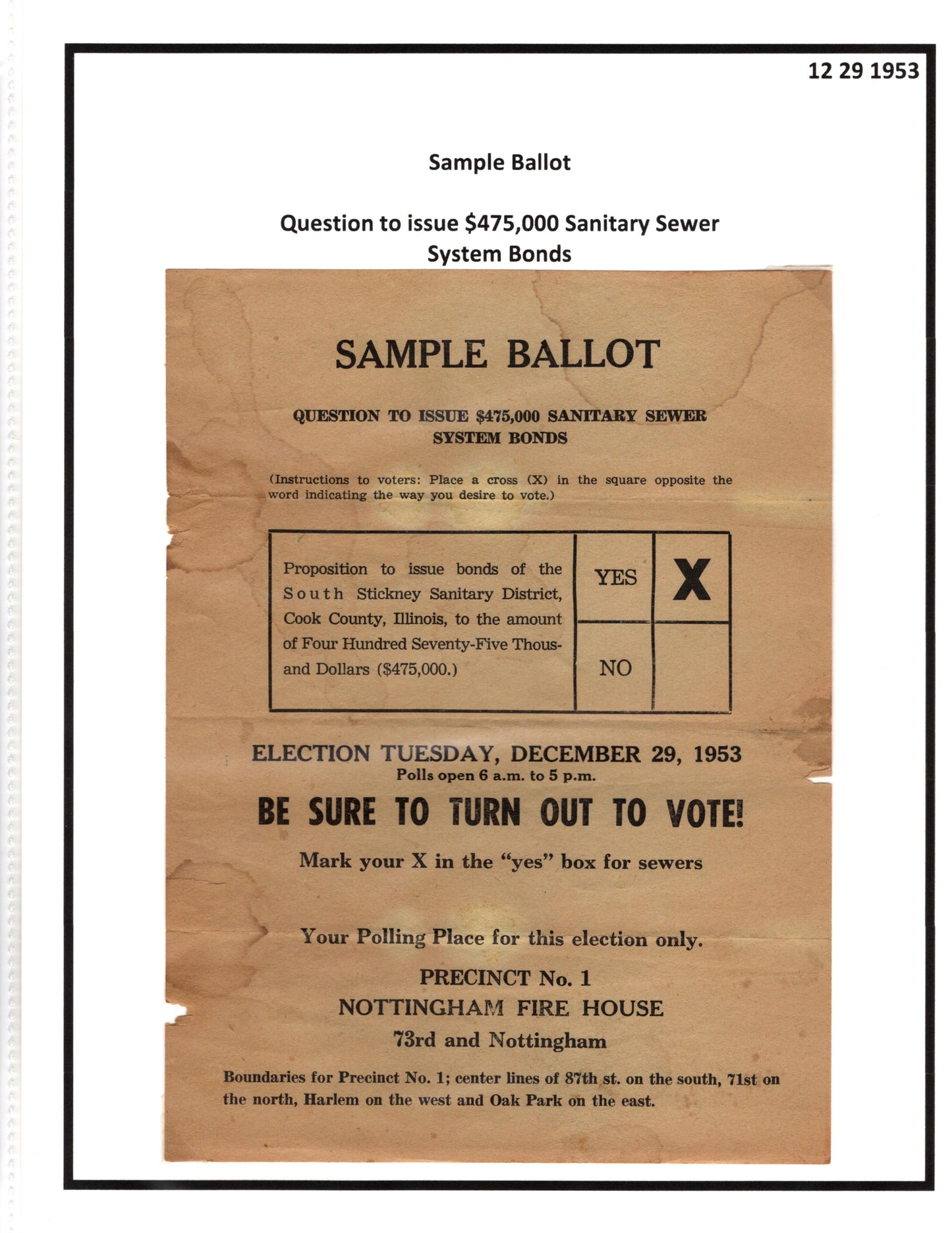 12 29 1953 Cook County Illinois Sample Ballot