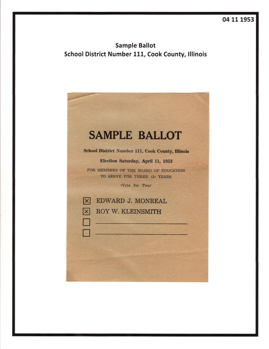 04 11 1953 Cook County Sample Ballot