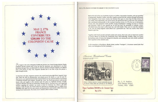 05 02 1976 FDC WH France Contributes $200,000 on  05 02 1776