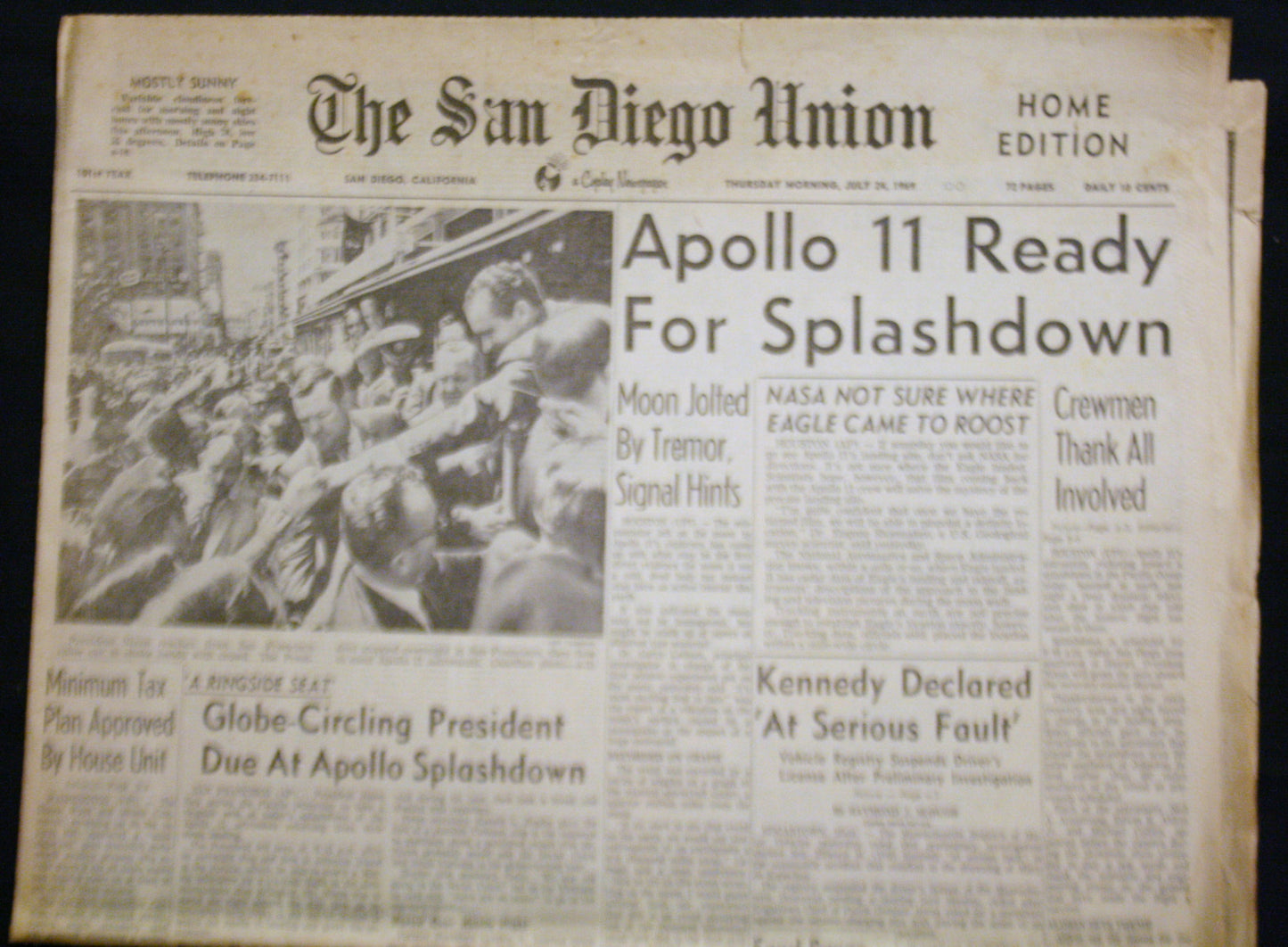 07 24 1969 San Diego Union -  Apollo 11 Splashdown