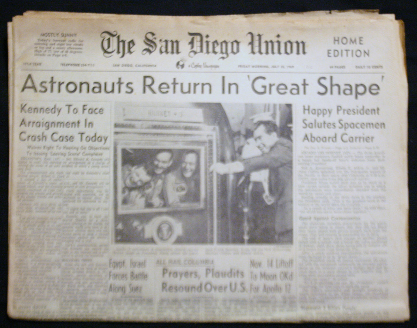 07 25 1969 NEWS San Diego Union - Astronauts Return Ted Kennedy
