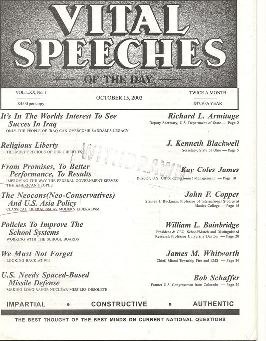 10 15 2003 Vital Speeches