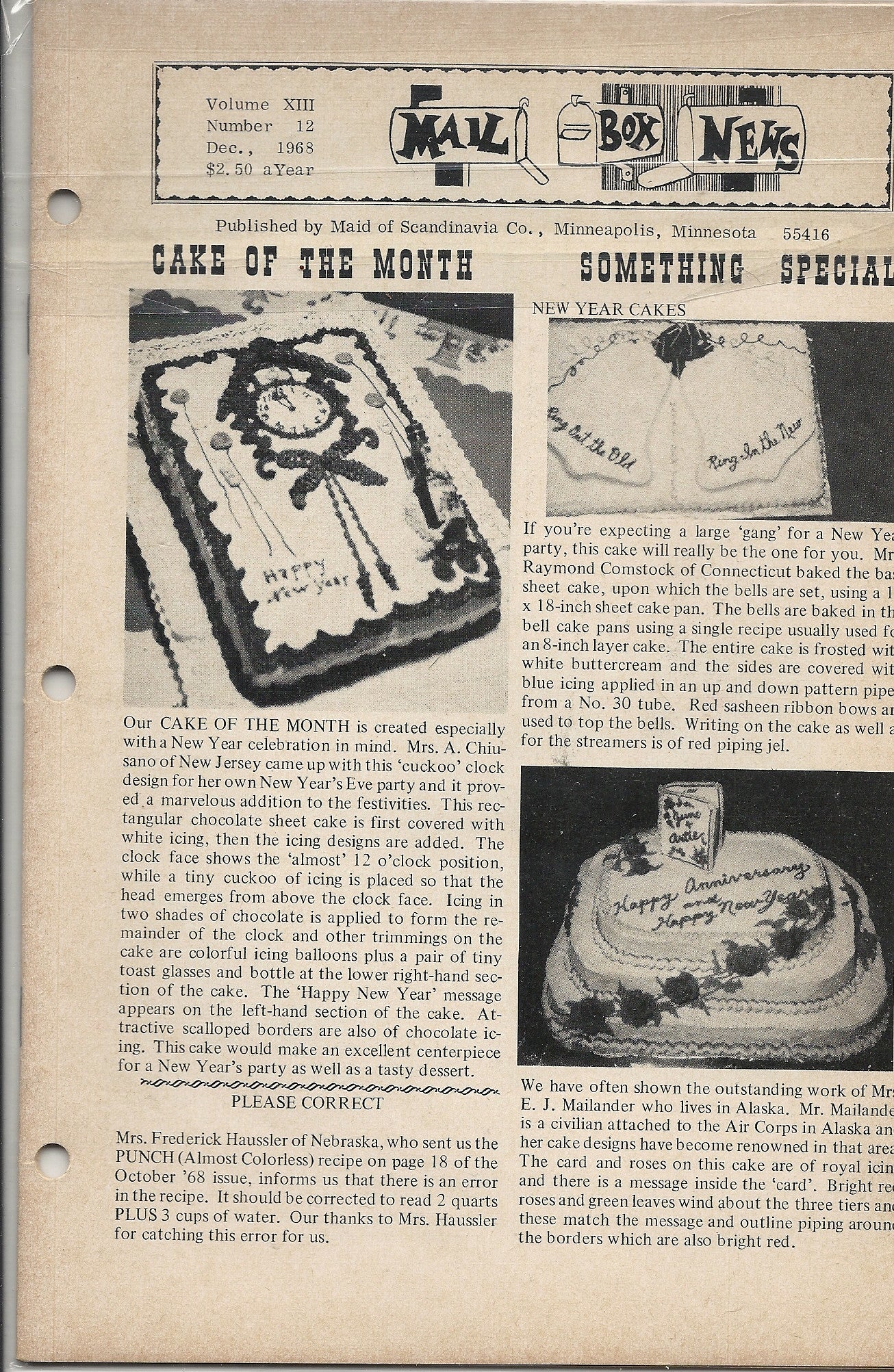 12 00 1968 Mail Box News Cake of the Month