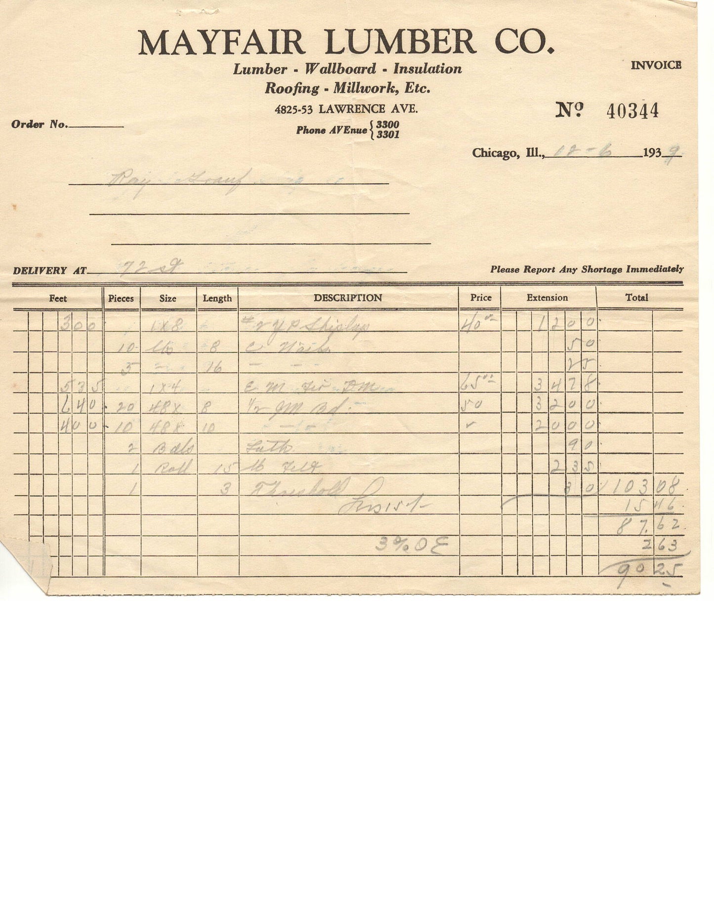12 06 1939 Mayfair Lumber Company