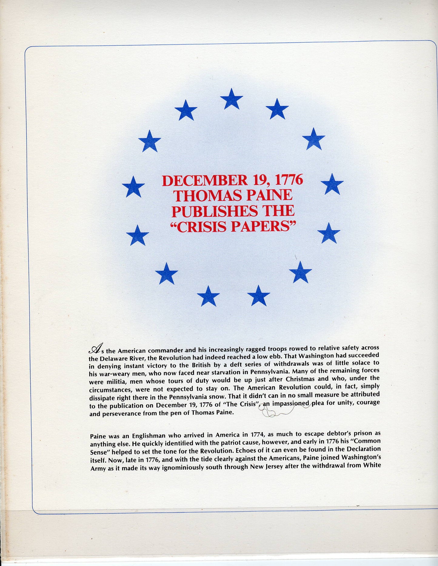 12 19 1976 FDC WH Thomas Paine Publishes "Crisis Papers" 1776