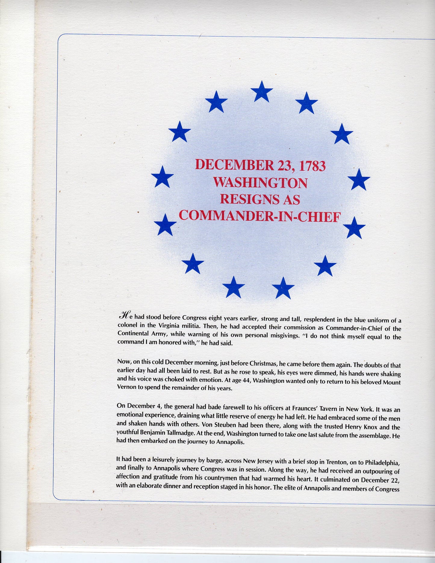 12 23 1983 FDC WH Washington Resigns as Commander-in-Chief 1783