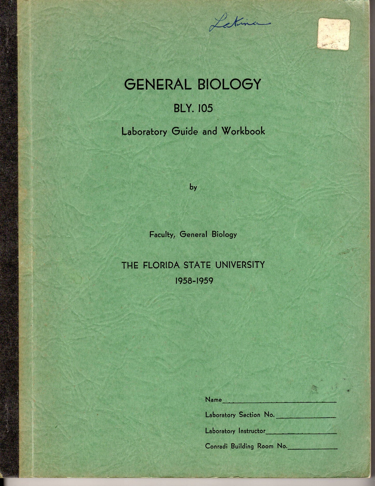 1958 FL State University - General Biology Lab Guide and Workbook