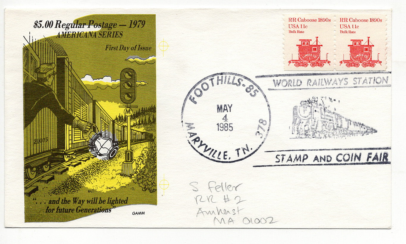 05 04 1985 FDC RR Caboose 1800s Foothills Maryville TN World Railways Station