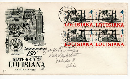 04 30 1962 FDC Louisiana 150th Anniversary Statehood 4 4 cents