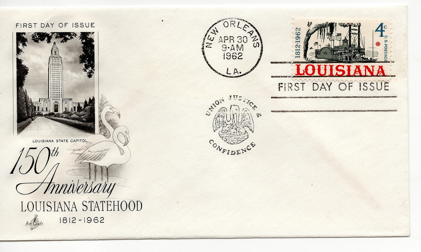 04 30 1962 FDC Louisiana Statehood Postmark New Orleans