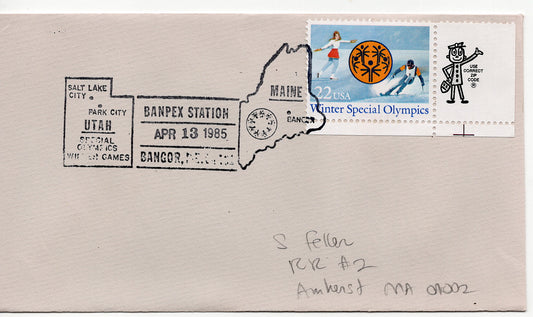 FDC 04 13 1985 Bangor Maine Winter Olympics