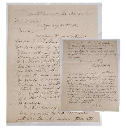 1. John E. Hobbs Letter – Hobbs, sleigh runner inventor
