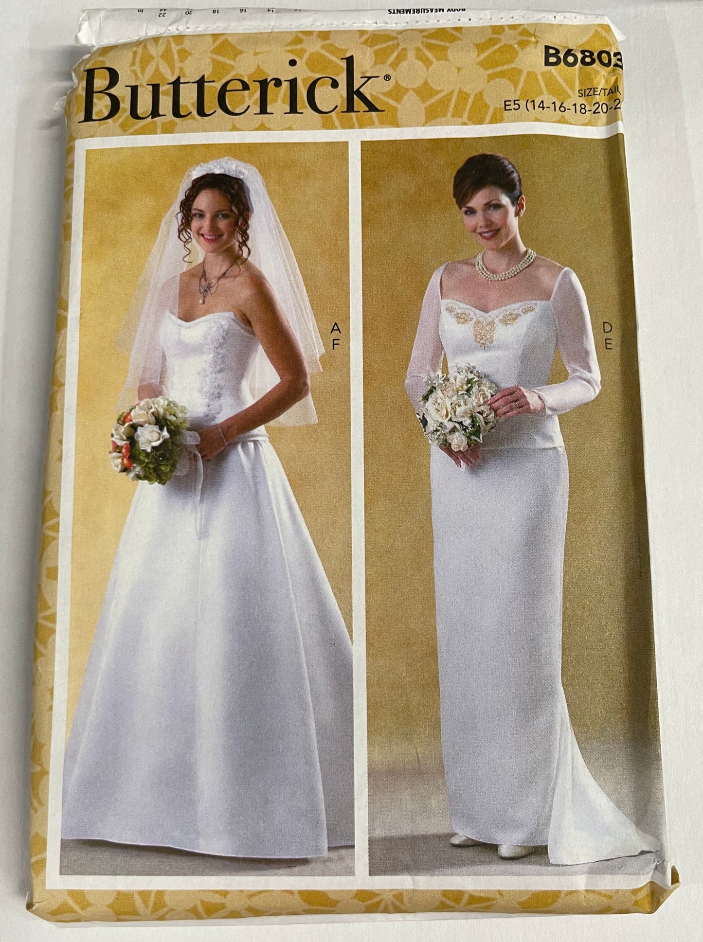 Butterick Pattern #B6803 Wedding Dress Size (14-16-18-20-22)