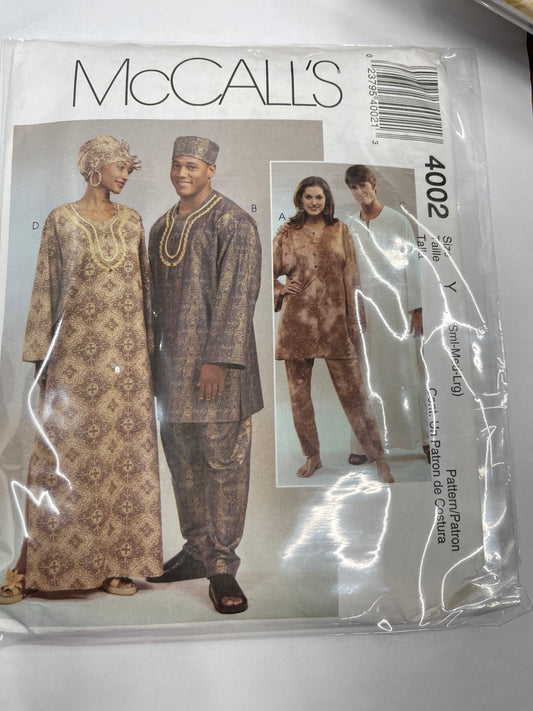 McCalls Pattern #4002 Size Y (sml-med-lrg)