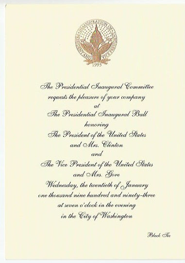 Copy of 01 20 1993 Parade and Ball Invitations from Clinton Gore Inauguration
