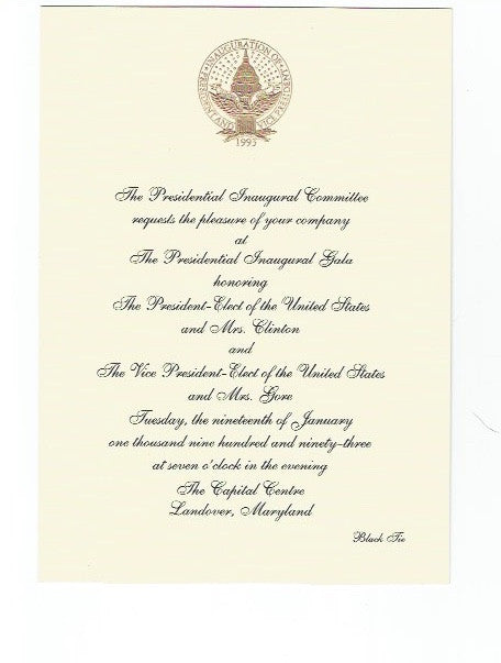 01 19 1993 Gala Invitation - Clinton Gore Inauguration